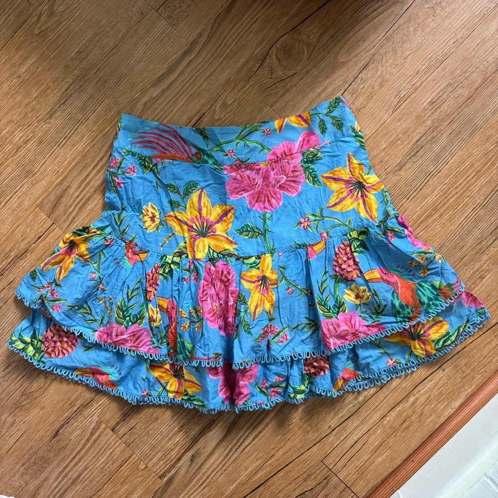 FARM Rio Floral Mini Skirt - Blue and Pink